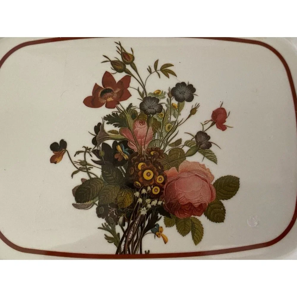 Vintage Set of Five 5 Mini Trays Or Plates Flowered Ceramic Glass  7